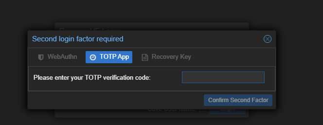 Proxmox TOTP configuration screen